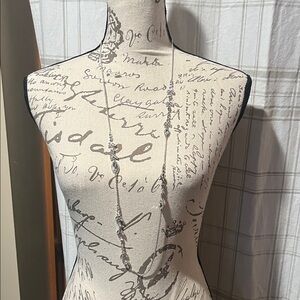 Long Silver Leaf Station Necklace